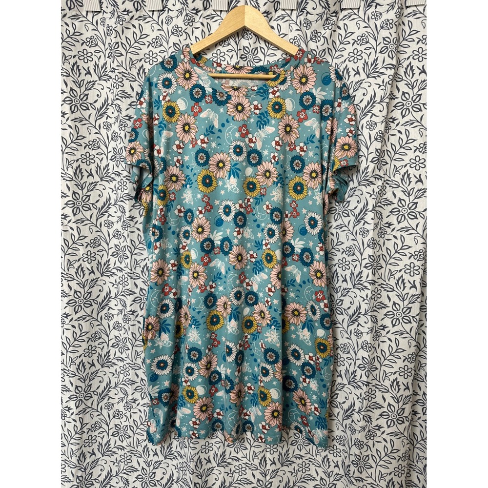 Joyspun Womens Celestial Floral‎ Sleep Dress Butterfly Nightgown L-XL Pockets